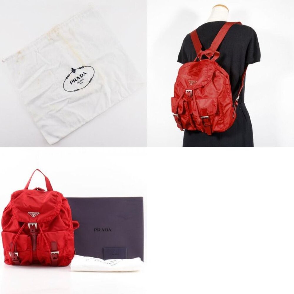 Prada Vera Sport Bz6677 Nylon Rosso Red Backpack Daypack - Picture 10 of 10